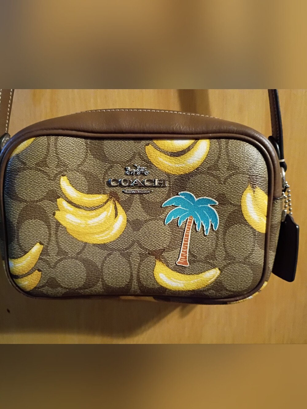 Coach Brown Signature Banana Print Crossbody Bag with Blue Palm Patch
